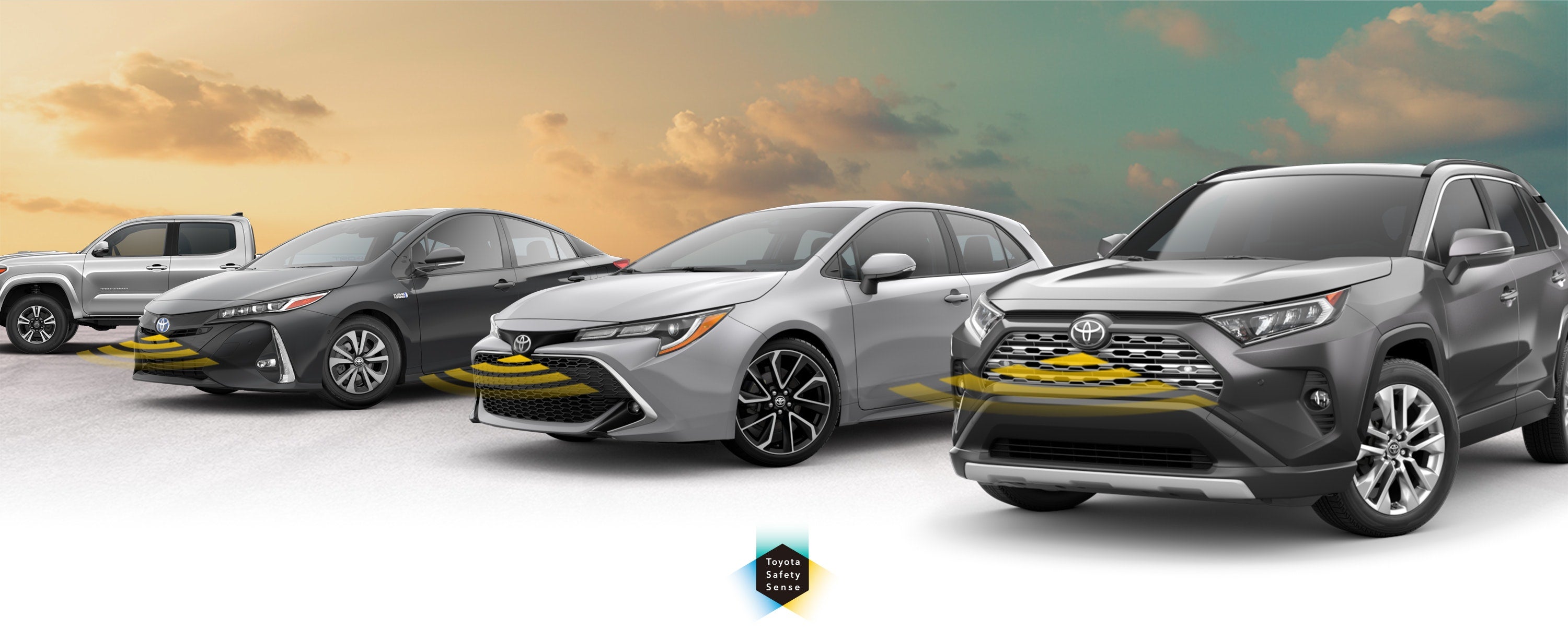 Toyota Safety Sense: Designed for Safety. Options shown on Toyota models including RAV4, Tacoma, and Camry, available now at Wagner Toyota in McCook NE.